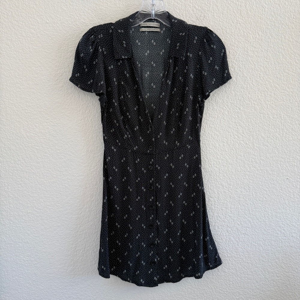 Urban Outfitters Black Polka Dot Floral Button Down Mini Short Dress